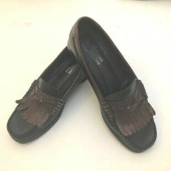 Bass Shoes - Bass Weejuns Setta 2 Tone Brown Black Leather Womens 6 M Tassle Loafer Shoes